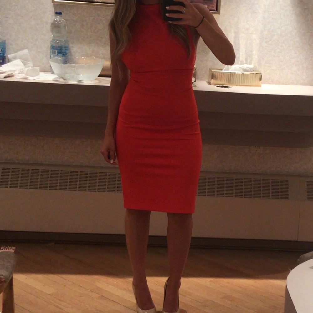 Babaton Aritzia fitted bright red midi dress